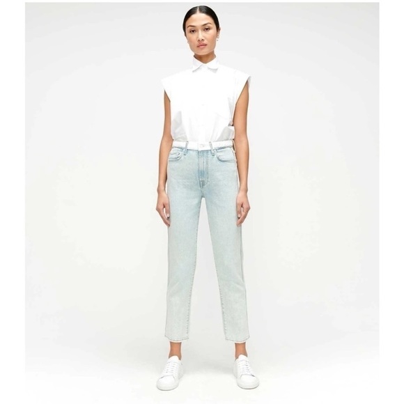 7 For All Mankind High Rise Cropped Straight with Braided Belt Jeans - Picture 3 of 15